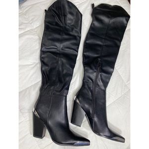 Faux leather knee high boots